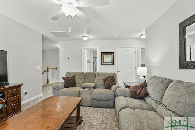 95 Glen Way, Richmond Hill, GA 31324 - living room with carpet, a ceiling fan, and baseboards