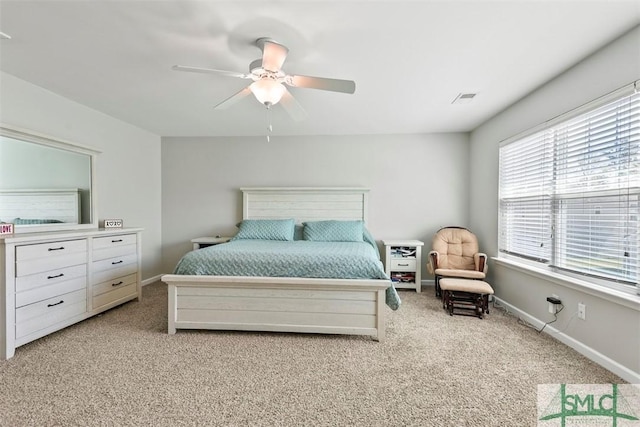 95 Glen Way, Richmond Hill, GA 31324 - bedroom featuring light colored carpet, a ceiling fan, and baseboards
