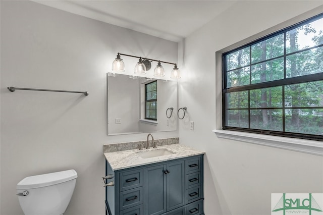 half bathroom with toilet and vanity