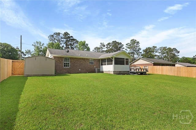 210 Mulberry Way, Rincon, GA 31326 - back of house featuring a sunroom, brick siding, and cooling unit