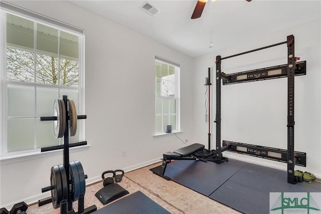 3286 Garden Hills Loop, Richmond Hill, GA 31324 - exercise room with visible vents, baseboards, and ceiling fan