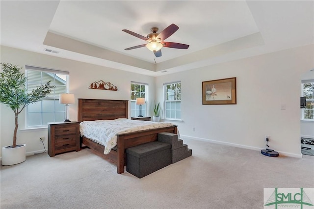 3286 Garden Hills Loop, Richmond Hill, GA 31324 - bedroom featuring baseboards, visible vents, a raised ceiling, and light colored carpet