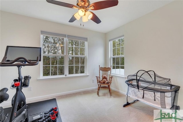 3286 Garden Hills Loop, Richmond Hill, GA 31324 - exercise area featuring baseboards, carpet, and ceiling fan