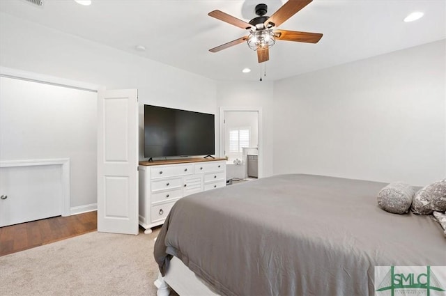 82 Rimmon Ct, Richmond Hill, GA 31324 - bedroom with ceiling fan, light colored carpet, and recessed lighting
