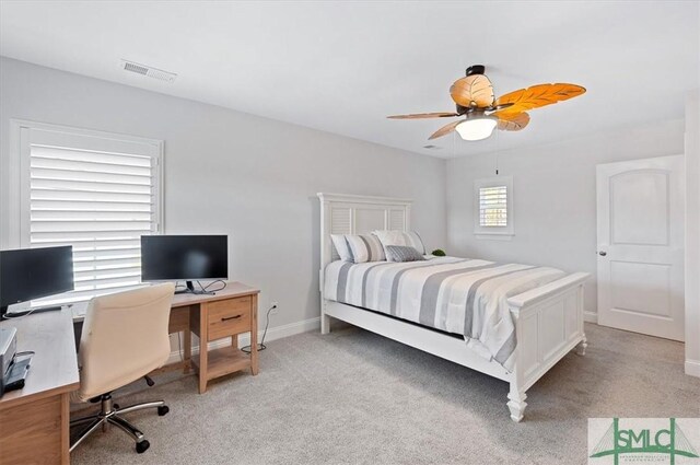 82 Rimmon Ct, Richmond Hill, GA 31324 - bedroom featuring baseboards, ceiling fan, visible vents, and light carpet