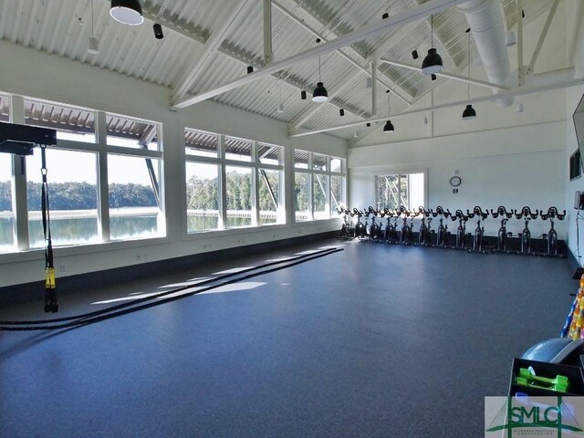 93 Bradford Pear Dr, Richmond Hill, GA 31324 - workout area with high vaulted ceiling