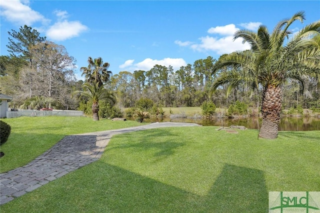 view of yard with a water view