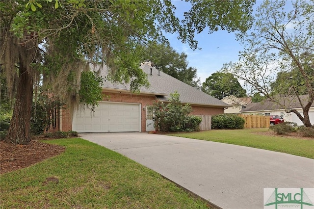 view of front facade featuring brick siding, driveway, roof with shingles, and an attached garage