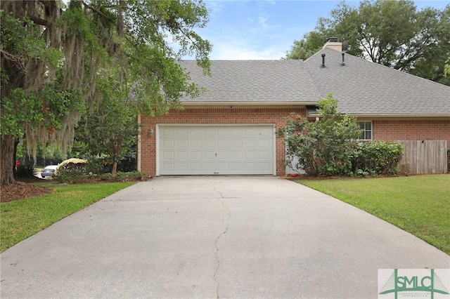 view of front facade featuring brick siding, roof with shingles, and concrete driveway