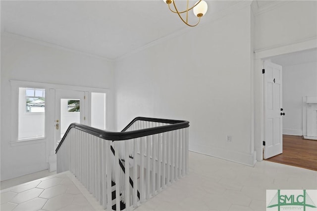 306 E Victory Dr, Savannah, GA 31405 - stairs featuring a chandelier and crown molding