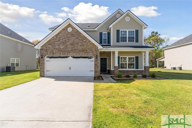 646 Red Oak Ln, Hinesville, GA 31313 - view of front facade with a front lawn, driveway, a garage, and brick siding