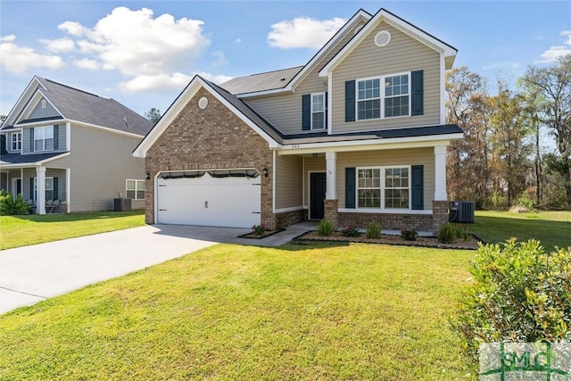 646 Red Oak Ln, Hinesville, GA 31313 - view of front facade featuring central AC unit, a front yard, brick siding, and concrete driveway