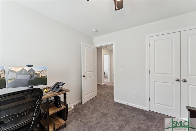 148 Spring Hill Dr, Richmond Hill, GA 31324 - carpeted office featuring baseboards and ceiling fan