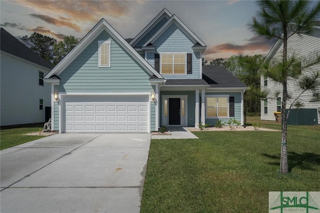 148 Spring Hill Dr, Richmond Hill, GA 31324 - view of front facade featuring a lawn, driveway, and a garage