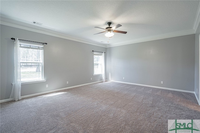 402 Walthour Dr, Rincon, GA 31326 - carpeted spare room featuring ceiling fan, crown molding, a textured ceiling, and baseboards