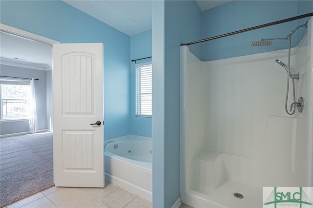 402 Walthour Dr, Rincon, GA 31326 - bathroom with a shower, tile patterned flooring, and a jetted tub