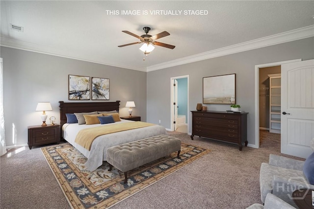 402 Walthour Dr, Rincon, GA 31326 - bedroom with carpet, crown molding, a spacious closet, ensuite bath, and baseboards