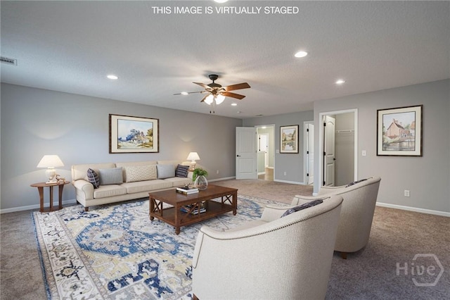 402 Walthour Dr, Rincon, GA 31326 - carpeted living area featuring recessed lighting, ceiling fan, and baseboards