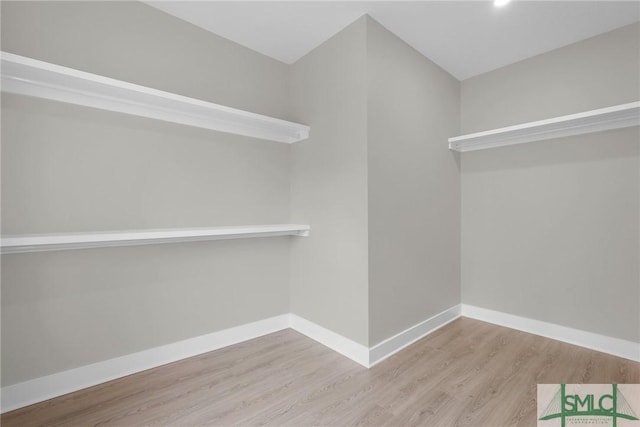 walk in closet with wood finished floors