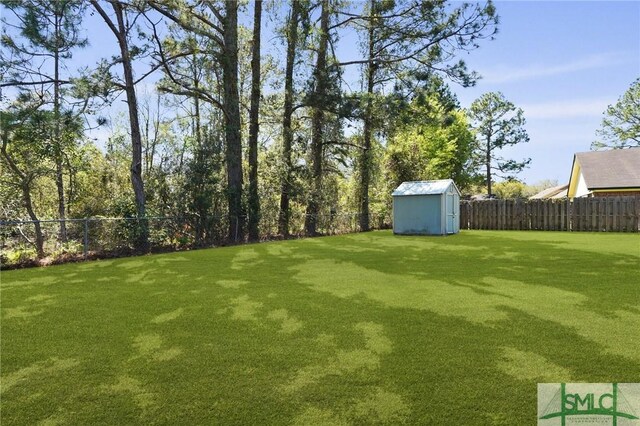 726 Timber Ridge Trl, Hinesville, GA 31313 - view of yard featuring an outbuilding, a storage unit, and a fenced backyard