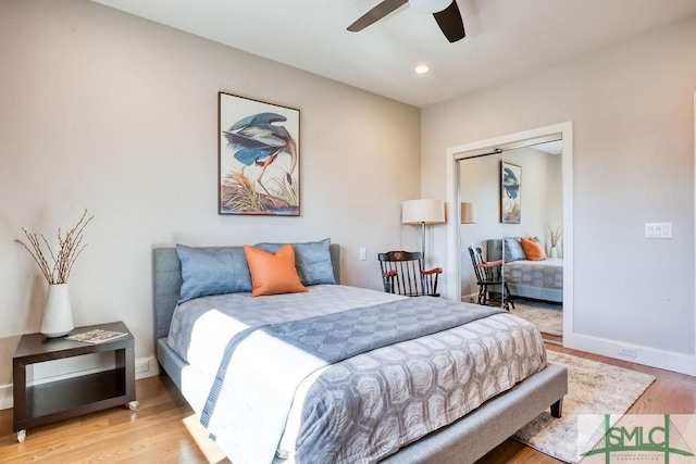 28 Delegal Rd, Savannah, GA 31411 - bedroom featuring a closet, a ceiling fan, wood finished floors, baseboards, and recessed lighting