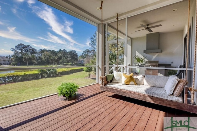 28 Delegal Rd, Savannah, GA 31411 - sunroom with a ceiling fan and a water view