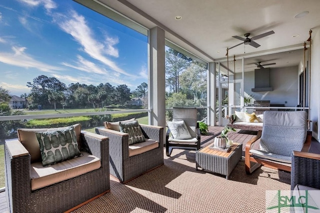 28 Delegal Rd, Savannah, GA 31411 - sunroom / solarium featuring an outdoor living space and ceiling fan