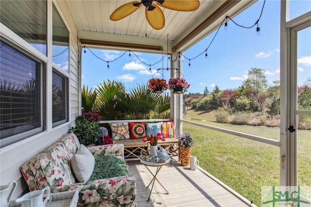 111 Troupe Dr, Savannah, GA 31407 - sunroom / solarium featuring ceiling fan and wood finished floors