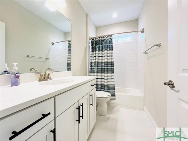 125 Long Creek Ln, Richmond Hill, GA 31324 - full bathroom featuring vanity, toilet, shower / tub combo with curtain, and tile patterned floors