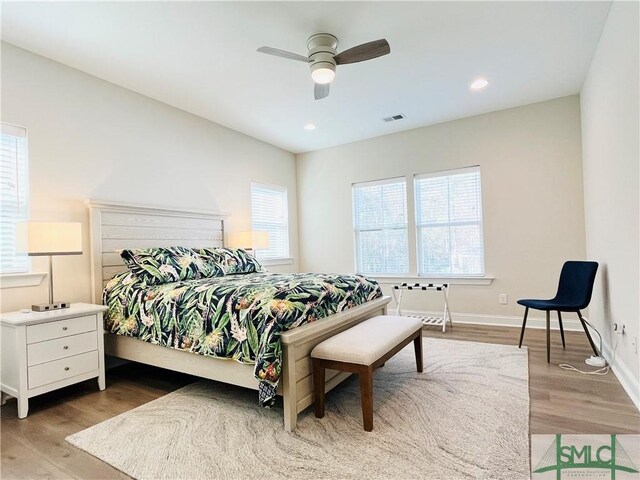 125 Long Creek Ln, Richmond Hill, GA 31324 - bedroom featuring wood finished floors, baseboards, ceiling fan, and recessed lighting