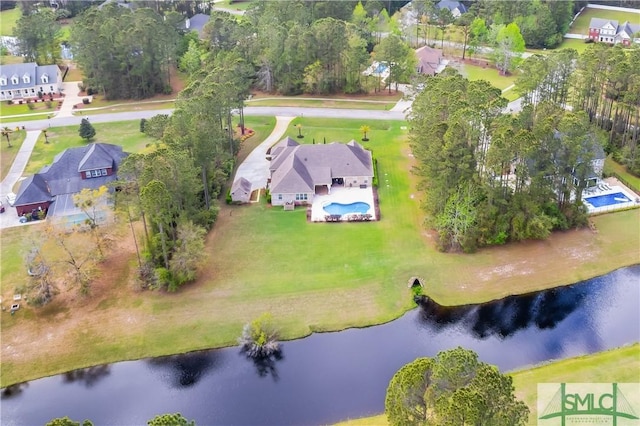 bird's eye view featuring a water view