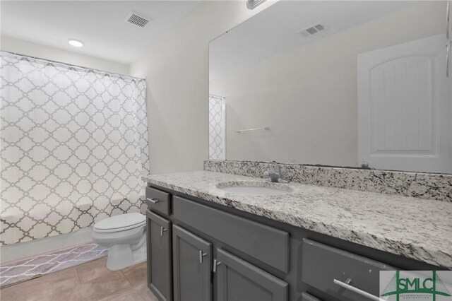 full bath with visible vents, toilet, tile patterned floors, and vanity