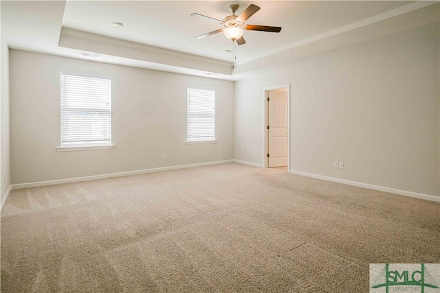135 Sessile Oak Dr, Savannah, GA 31419 - empty room with visible vents, baseboards, a ceiling fan, light carpet, and a raised ceiling