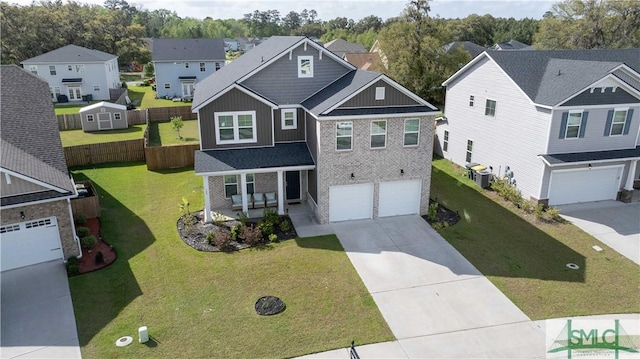 135 Sessile Oak Dr, Savannah, GA 31419 - view of front of property featuring concrete driveway, central air condition unit, a residential view, covered porch, and a garage