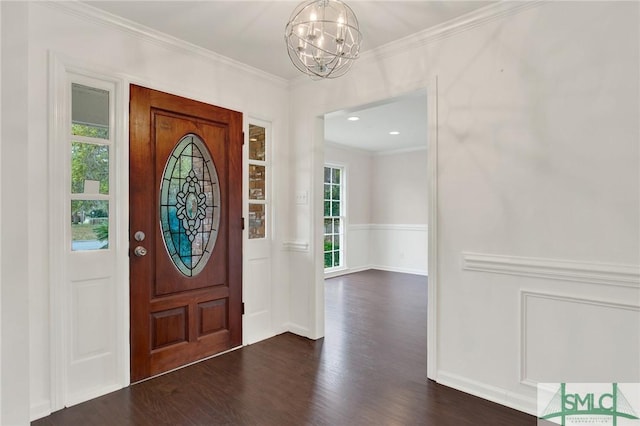 13 Burnt Tree Rd, Savannah, GA 31419 - foyer featuring a chandelier, dark wood-style floors, and crown molding