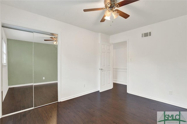 13 Burnt Tree Rd, Savannah, GA 31419 - unfurnished bedroom with wood finished floors, ceiling fan, and a closet