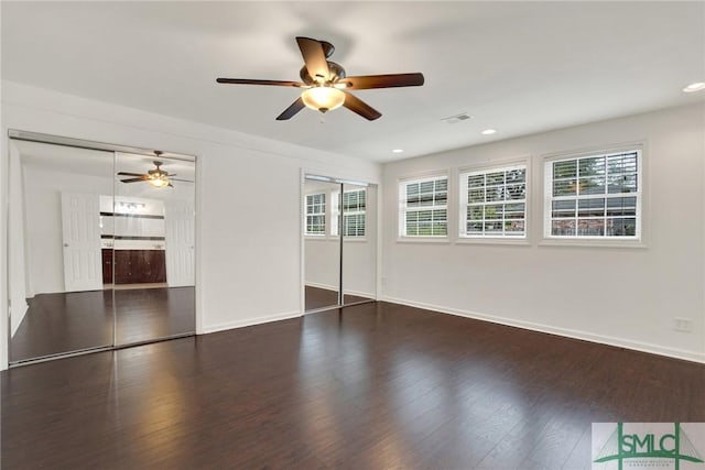 13 Burnt Tree Rd, Savannah, GA 31419 - unfurnished living room featuring ceiling fan, wood finished floors, and recessed lighting