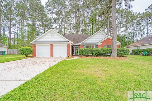 28 Raven Wood Way, Pooler, GA 31322 - single story home with brick siding, a front yard, an attached garage, and driveway