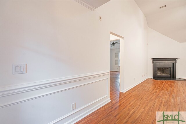 28 Raven Wood Way, Pooler, GA 31322 - interior space featuring ceiling fan, a fireplace, light wood-style flooring, visible vents, and baseboards