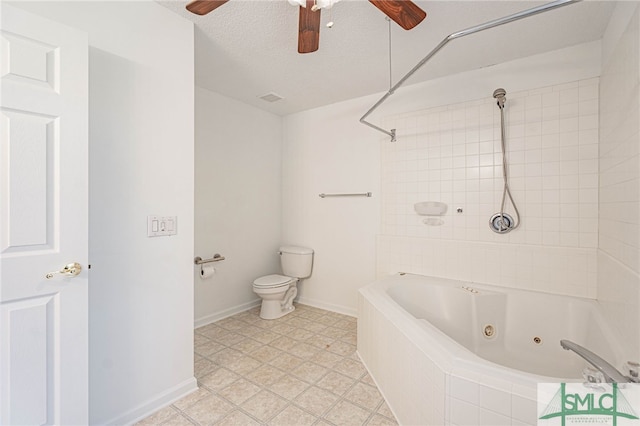 28 Raven Wood Way, Pooler, GA 31322 - bathroom featuring baseboards, a textured ceiling, a ceiling fan, toilet, and a combined bath / shower with jetted tub