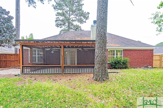 28 Raven Wood Way, Pooler, GA 31322 - back of property featuring fence private yard, a chimney, a ceiling fan, a patio area, and a yard