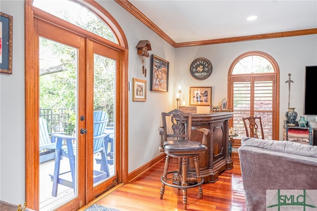 57 Delegal Rd, Savannah, GA 31411 - interior space with recessed lighting, baseboards, crown molding, and wood finished floors