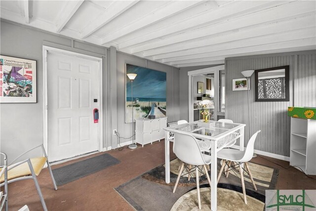 109 Seminole St, Savannah, GA 31406 - dining space with baseboards and beam ceiling
