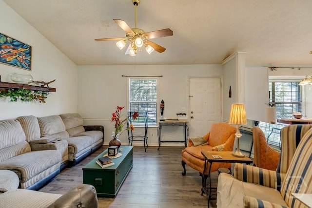 130 N Leeds Gate Rd, Savannah, GA 31406 - living area with a ceiling fan, hardwood / wood-style flooring, and baseboards