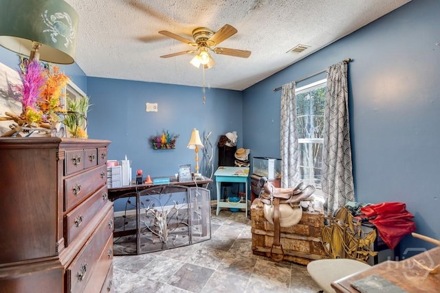 130 N Leeds Gate Rd, Savannah, GA 31406 - bedroom featuring a textured ceiling, an office area, and ceiling fan