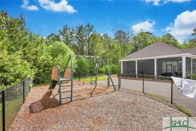 community jungle gym with fence