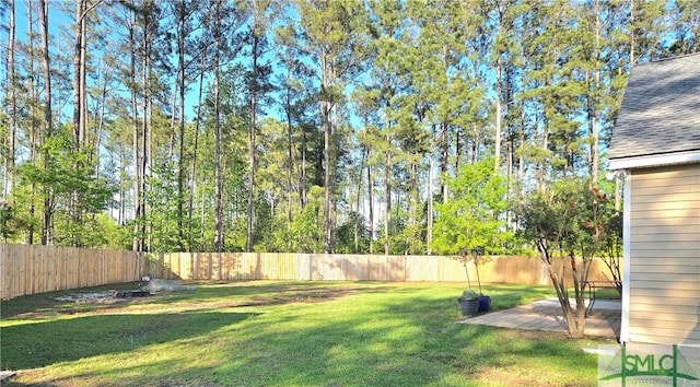 view of yard with a patio and a fenced backyard