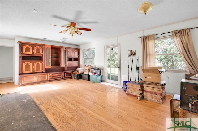 1505 Wilson Rd, Brooklet, GA 30415 - interior space with light wood-style floors, a ceiling fan, and a textured ceiling