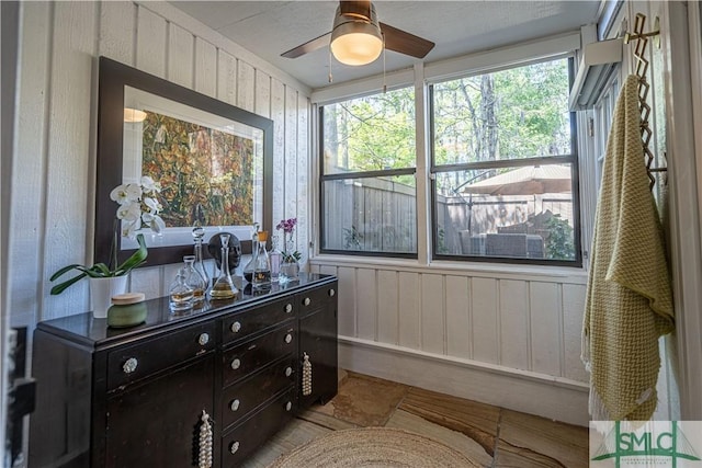 69 Brown Pelican Dr, Savannah, GA 31419 - interior space with ceiling fan and wooden walls