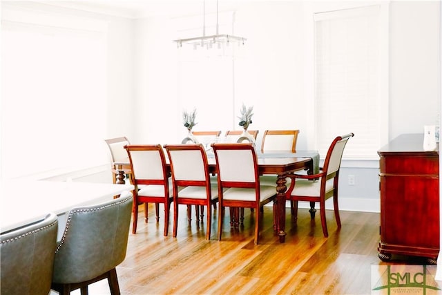 dining room with baseboards and wood finished floors